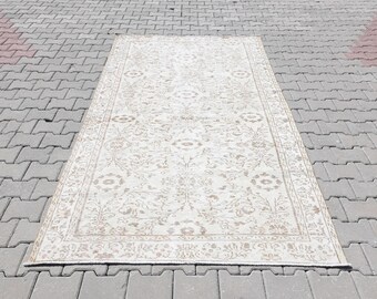 4.8x8.5 Neutral Turkish Cream Vintage Rugs For Livingroom Bedroom, 5x8 Antique Handmade Wool Carpet