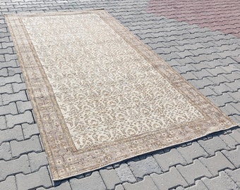5.1x9.2 Vintage Pastel Handmade Low pile Rug, 5x9 Natural Turkish Area Modern Carpets