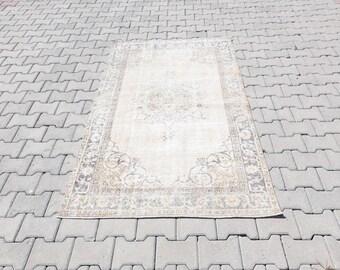 4x6 Vintage Pastel Handmade Wool Rug, Turkish Antique Decorative Rugs, Entrance Area carpet, 3.8x6.3 Oushak Rug, Anatolian carpets