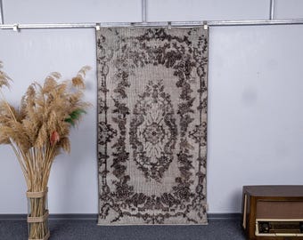 3.9x6.9 Gray Turkish Handwoven Vintage Wool Area Rug, 4x7 Carpet For Entryway Bedroom Homedecor