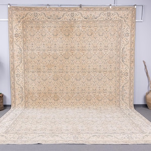 10x13 Neutral Area Rug, Large Oushak Rug, Vintage Turkish Rug, 10x13 wool Oversized Rug, Living Room Rug, Bedroom Rug, Hand knotted Rug