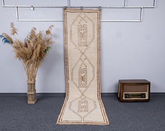 2.8x10.4 Hallway & Kitchen Turkish Vintage Soft Runner, 3x10 Neutral White Brown Bohemian Carpet