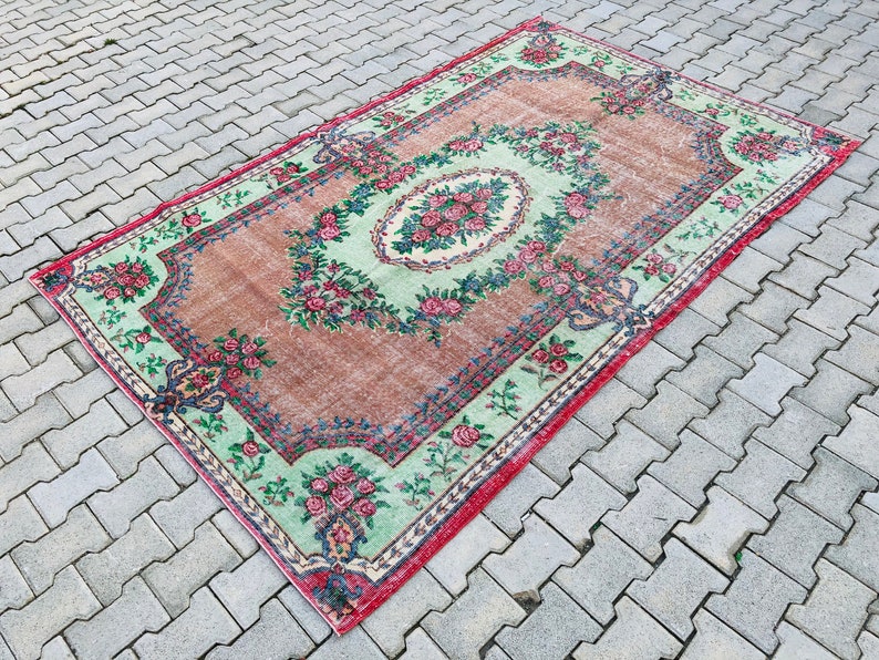 Turkish Decorative Area Rug 5.7 x 8.9 Feet Vintage Rug Oushak Rugs Bohemian Rug Floral Vintage Wool Rug Nomadic Rug Handwoven Rug image 2