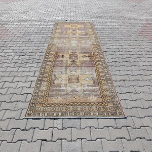 4x12 Oushak Runner, Faded Turkish Rug, Vintage Runner, Anatolian Wool Runner, Handmade Antique, Turkish Carpet Runner, Natural Silent Runner