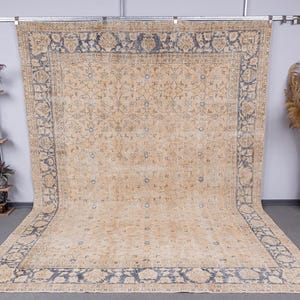 9x12 Vintage Rug, Neutral Area Rug, 9x12 Muted Oushak Rug, Handmade wool Rug, 9x12 Faded Anatolian Rug, Bohemian rugs for living room