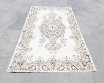 100x200 Vintage Teppich, Antiker Handgefertigter Teppich, Beige Türkischer Teppich, Neutraler Teppich, Oushak Teppich, Küchenteppich, Anatolischer Teppich, Schlafzimmerteppich