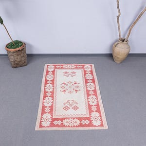 3x4 Faded beige pink Oushak doormat, Handmade Turkish area Rug, 3x4 Vintage kitchen, Bedroom, Kids, Entry Wool Area Rug, Home Decor rug