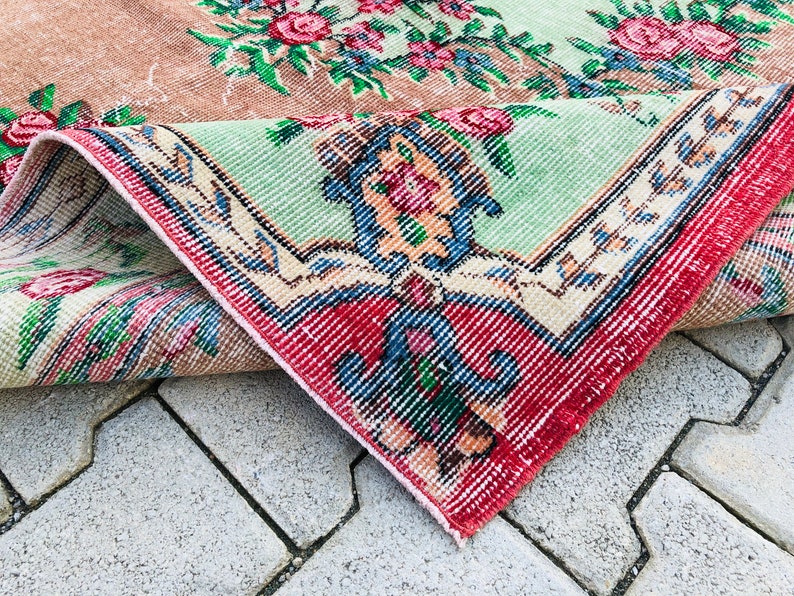 Turkish Decorative Area Rug 5.7 x 8.9 Feet Vintage Rug Oushak Rugs Bohemian Rug Floral Vintage Wool Rug Nomadic Rug Handwoven Rug image 5