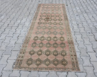 Alfombra de pasillo Oushak de color rosa pastel de 3 x 9 pulgadas, alfombra de pasillo vintage en tonos apagados, alfombra de pasillo turca de color rosa claro, alfombra de pasillo, alfombra de pasillo, 9,1 x 3,4 pies