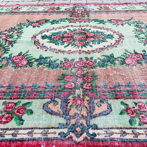 Turkish Decorative Area Rug 5.7 x 8.9 Feet Vintage Rug Oushak Rugs Bohemian Rug Floral Vintage Wool Rug Nomadic Rug Handwoven Rug image 7