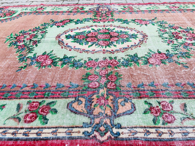 Turkish Decorative Area Rug 5.7 x 8.9 Feet Vintage Rug Oushak Rugs Bohemian Rug Floral Vintage Wool Rug Nomadic Rug Handwoven Rug image 7