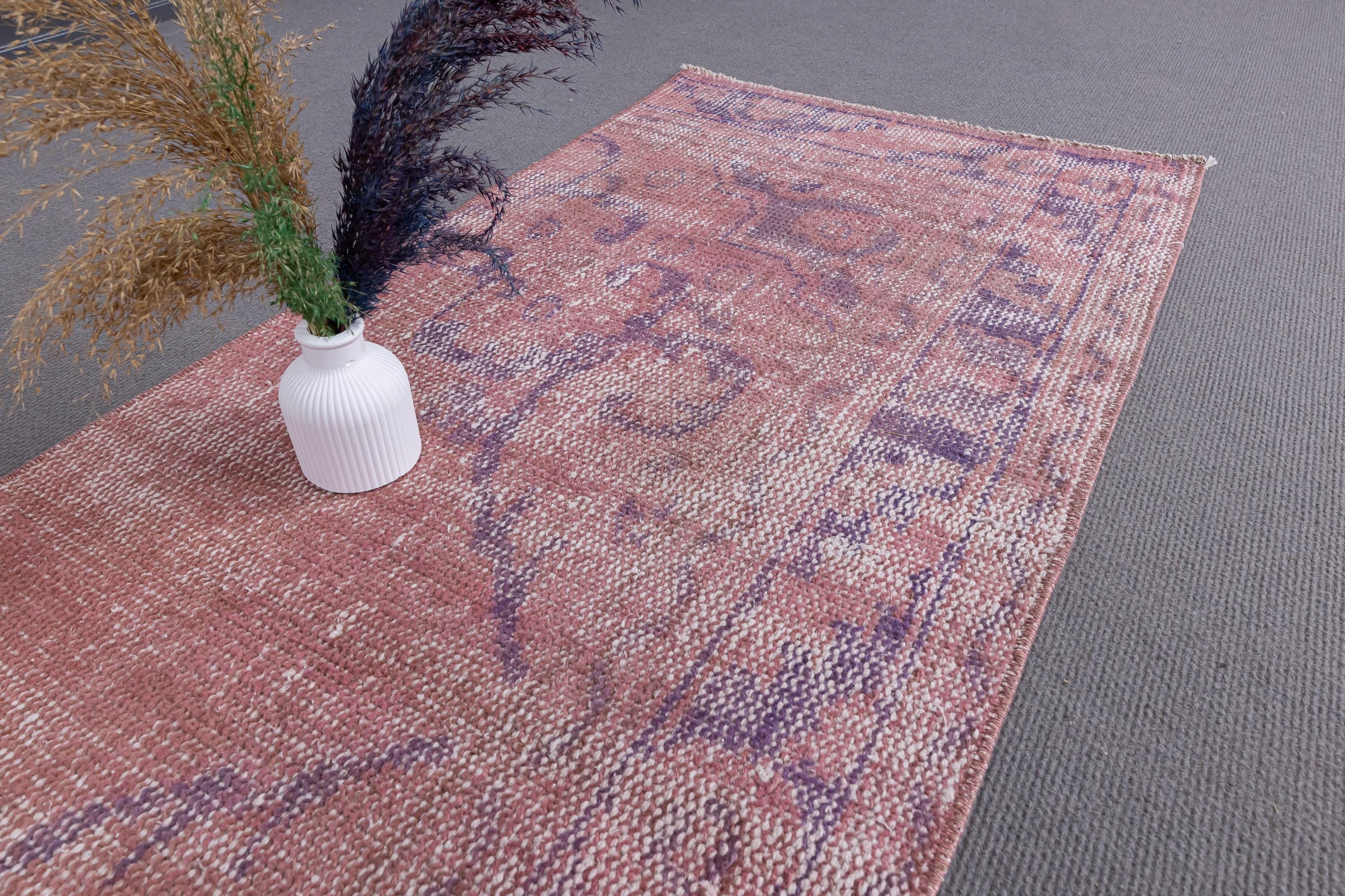 Vintage Turkish Oushak Wool Rug, Pink Doormat (2x4) - Etsy