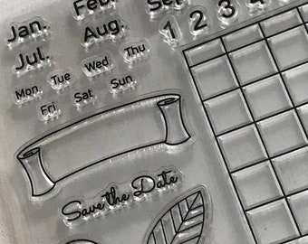 Silikon Stempel Kalenderzahlen, Clear Stamps Monatsplanung , transparentes Stempel-Set Monate, durchsichtige Stempel "Save the date"