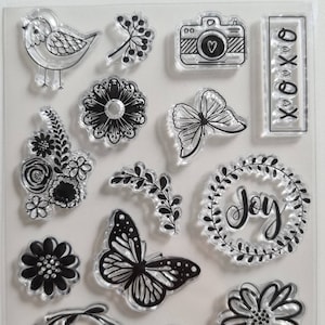 Silikon Stempel Schmetterlinge, Silikonstempel Vogel, Clear Stamps Tiere, Kalenderdeko Blumen, transparentes Stempelset Blümchen