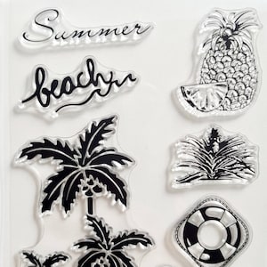 Silikon Stempel Ferien, Silikonstempel Sommer, Scrapbooking Urlaub, Durchsichtiges Stempelset Strand Surfen Palmen, Junk Journal Beach