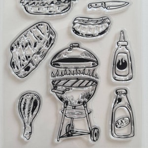 Silikon Stempel Grillen, Clear Stamps Sommer, Scrapbooking Grillparty, transparentes Stempelset Burger, durchsichtige Stempel Gartenparty