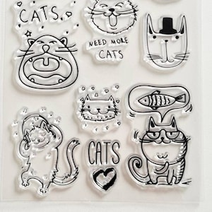 Silikon Stempel Katzen, Silikonstempel Kätzchen, Clear Stamps Kitten, Kalenderdeko Tiere, transparentes Stempelset Cat Lady, Katzenstempel