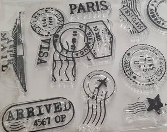 Vintage Silikon Stempel, Clear Stamps Post, Luftpoststempel, Kalenderdeko retro Paris, transparentes Stempel-Set