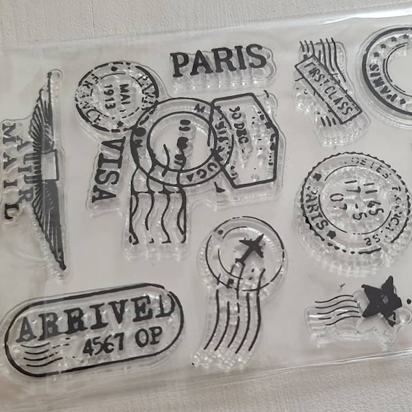 Vintage silicone stamp, Clear Stamps Post, airmail stamp, calendar decoration retro Paris, transparent stamp set