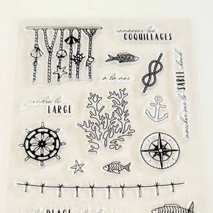 Silikon Stempel Strand, Clear Stamps Muschel Anker, Vintagestempel Meer, transparentes Stempelset Seetang, Silikonstempel Maritim Fisch
