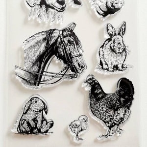 Silicone stamps farm, silicone stamps animals rabbits, clear stamps horse chicken, calendar decoration pig, transparent stamp set country life