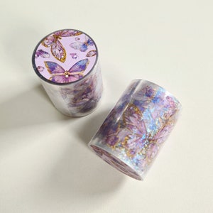 Schmetterling Washi Tape transparent lila, Scrapbooking Sticker flieder, Junk Journal Glitzer Aufkleber Tiere, Klebeband violett