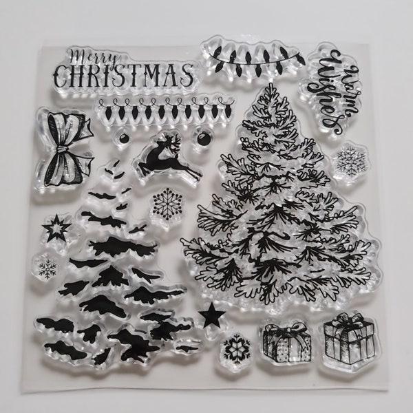 Silikon Stempel Weihnachten, Clear Stamps Tannenbaum, Xmas Geschenkestempel, Stempel-Set Advent, Nikolausstempel, Wichtelgeschenk