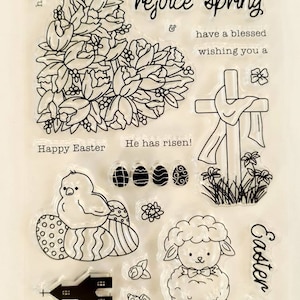 Silikonstempel Ostern, Silikon Stempel Kreuz, Clear Stamps Pfingstrosen, Stempelset Lamm Küken,  Osterstempel Kirche Kreuz Osterei