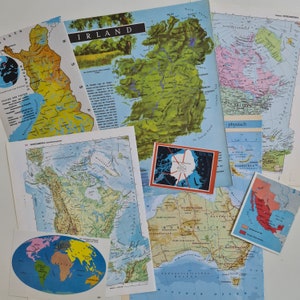 20 alte Landkarten Bastel Papiere, Ephemera Karten Geographie, Scrapbooking Weltkarte Vintage, Illustrierte Erdkunde Buchseiten Junk Journal