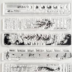 Vintage Silikon Stempel, Silikonstempel Noten, Clear Stamps Schrift, transparentes Stempel-Set Scrapbooking, Retrostempel Hintergrund