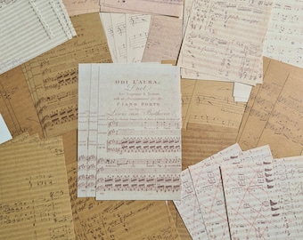 Scrapbooking paper vintage, scrapbook sheet music retro, gift musician, ephemera music notes, old paper pages music paper