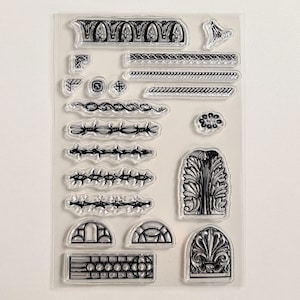 Silikon Stempel Stacheldraht, Clear Stamps Kirchenfenster, transparentes Stempelset Ornament, Stempel Linie, Silikonstempel Kreuzblume