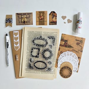 Junk Journal Scrapbooking Anfänger Kit, Collagen Set mit Vintagestickern, Kleber und Din A5 Notizbuch