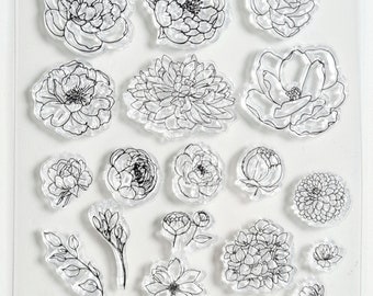 Silicone stamp garden, silicone stamp plants, clear stamps flowers, gift gardener, spring stamp set flowers, scrapbooking roses