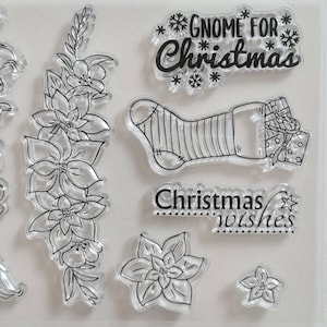 Silikon Stempel Weihnachten, Clear Stamps Gnom Xmas, Stempel-Set Advent Tannenbaum, Weihnachtssocke Silikonstempel, Geschenk Scrapbooking