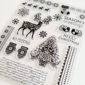 Silikon Stempel Weihnachten, Clear Stamps Schneeflocken, Xmas Rentier, Stempel-Set Advent, Nikolausstempel, Ho Ho Ho Stempel
