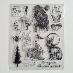 Silikon Stempel Halloween Fee, Silikonstempel Eule Hase, Stempelset Märchen Fairycore Magie, Halloweenstempel Scrapbooking