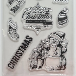 Silikon Stempel Weihnachten, Clear Stamps Schneemann, Xmas Tannenbaum, Stempelset Advent, Mütze Schal Winterpulli Stempel, Winterstempel