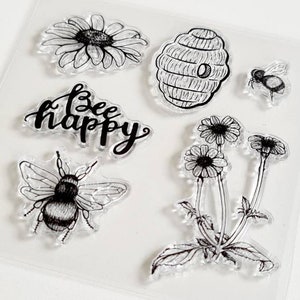 Silicone stamp bees, silicone stamp beehive, clear stamp bee happy, transparent stamp set flowers, animal stamp insects sunflower