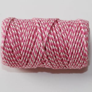 Bäckergarn rosa weiß, Bakers Twine pink, Geschenkband rosa-weiß, Bastelschnur Baumwolle, Kordel Geschenke, 20 Meter