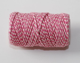 Bäckergarn rosa weiß, Bakers Twine pink, Geschenkband rosa-weiß, Bastelschnur Baumwolle, Kordel Geschenke, 20 Meter