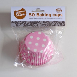 Muffin tin dotted pink, paper tin pink dots, baking tin polka dots, cupcake dots, rockabilly decoration, 50 pieces image 2