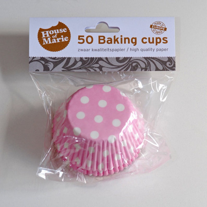 Muffinförmchen gepunktet rosa, Papierförmchen pink Punkte, Backförmchen Polka Dots, Cupcakeförmchen Punkte, Rockabilly Deko, 50 Stück Bild 2