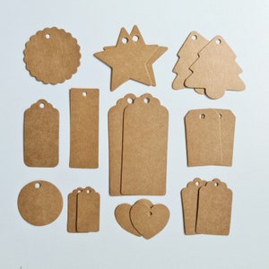 Geschenkanhänger Kraftpapier Mix, Kraftpapieranhänger Adventskalender, Anhänger Gastgeschenke, braune Papieranhänger, Preisschild rustikal
