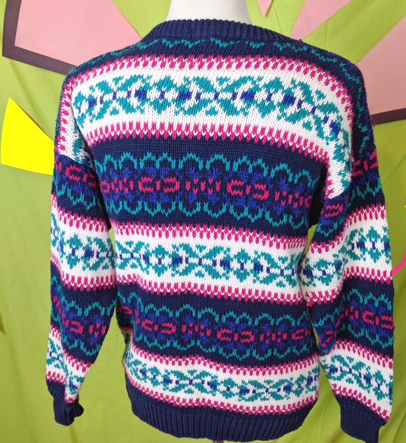 Vintage 1990s 90s Colorful Patterned Knit Sweater Size L Etsy