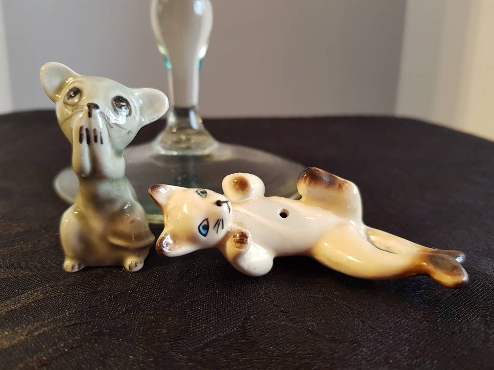Vintage Brandy Glass/vase with original ceramic cat and mouse Etsy