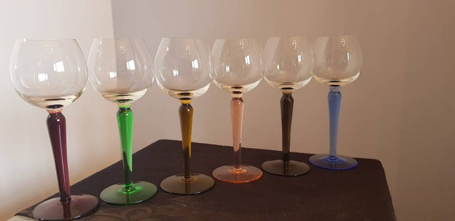 Six harlequin stem hock/wine glasses Etsy