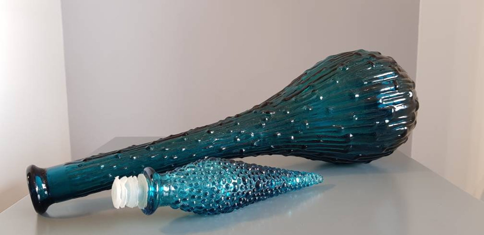 Genie bottle with stopper in teal blue Etsy