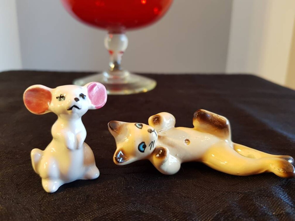 Small red glass brandy glass with ceramic Siamese cat and Etsy