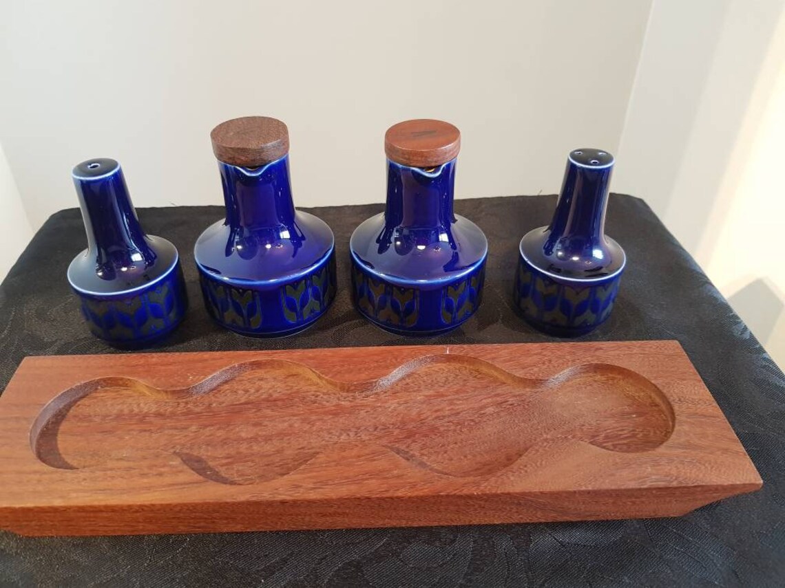 Hornsea Heirloom Blue Cruet Set With Original Wooden Lids Etsy